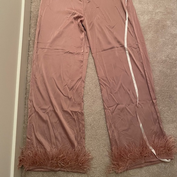 Missguided blush satin feather trim pants size 14 - Picture 3 of 5